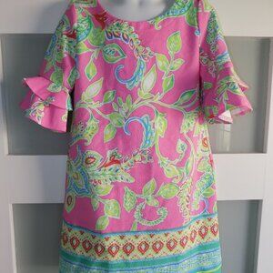 Pappagallo Ruffle Sleeves Pink/Green Dress Size S Girl's